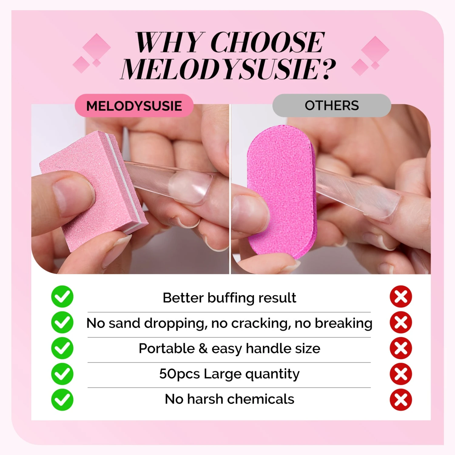 50Pcs Mini Nail Buffer Block 100/180 Grit - Pink 5 50Pcs Mini Nail Buffer Block 100/180 Grit - Pink - Image 3