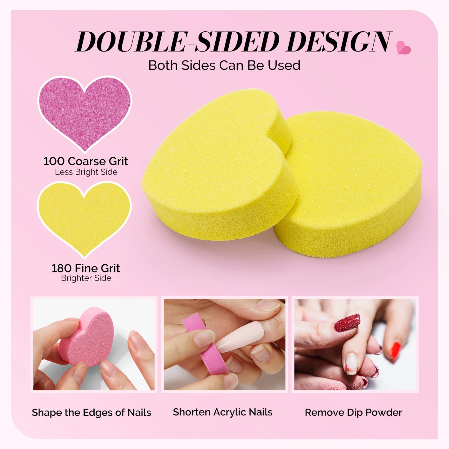 50Pcs Heart Shape Mini Nail Buffer Block 100/180 Grit 5 50Pcs Heart Shape Mini Nail Buffer Block 100/180 Grit - Image 3