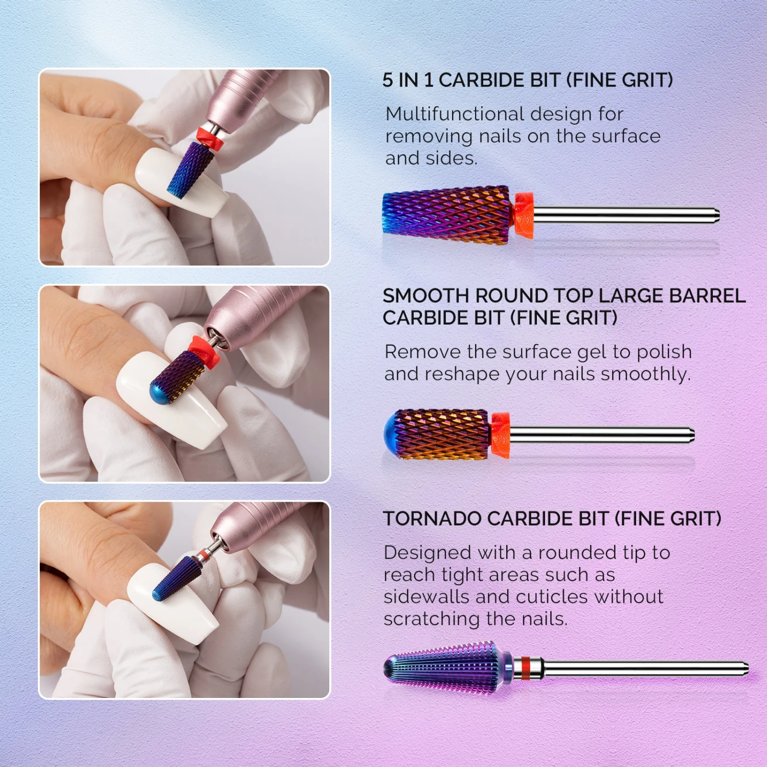 3Pcs Carbide Tungsten Nail Drill Bits Set 6 3Pcs Carbide Tungsten Nail Drill Bits Set - Image 4