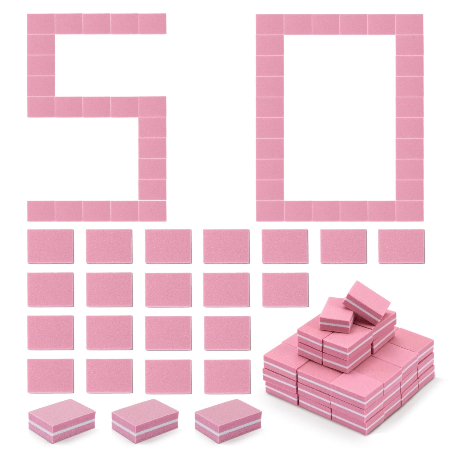 50Pcs Mini Nail Buffer Block 100/180 Grit - Pink 3 50Pcs Mini Nail Buffer Block 100/180 Grit - Pink