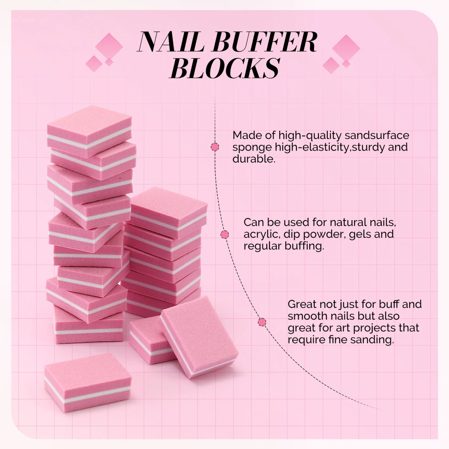 50Pcs Mini Nail Buffer Block 100/180 Grit - Pink 6 50Pcs Mini Nail Buffer Block 100/180 Grit - Pink - Image 4