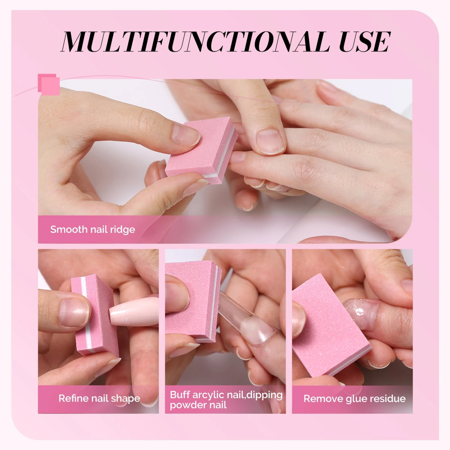 50Pcs Mini Nail Buffer Block 100/180 Grit - Pink 7 50Pcs Mini Nail Buffer Block 100/180 Grit - Pink - Image 5