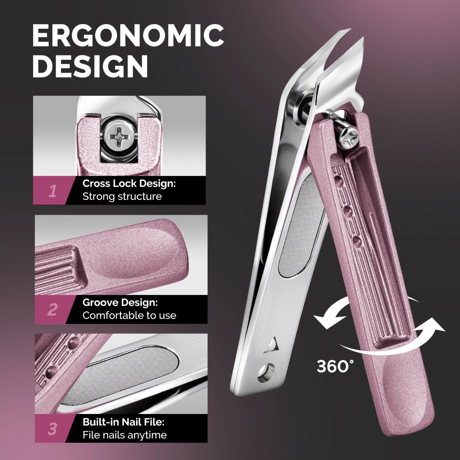 Stainless Steel Nail Clippers 4 In 1 Kit - Pink 6 Stainless Steel Nail Clippers 4 In 1 Kit - Pink - Image 4