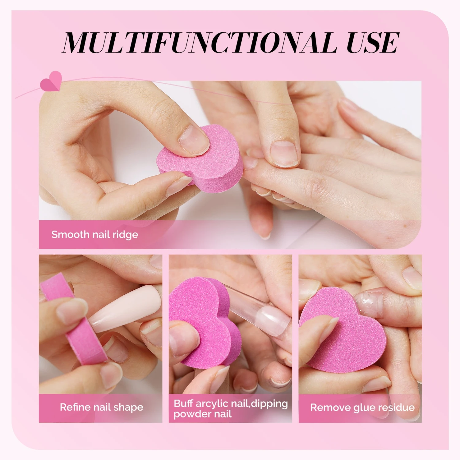 50Pcs Heart Shape Mini Nail Buffer Block 100/180 Grit 8 50Pcs Heart Shape Mini Nail Buffer Block 100/180 Grit - Image 6