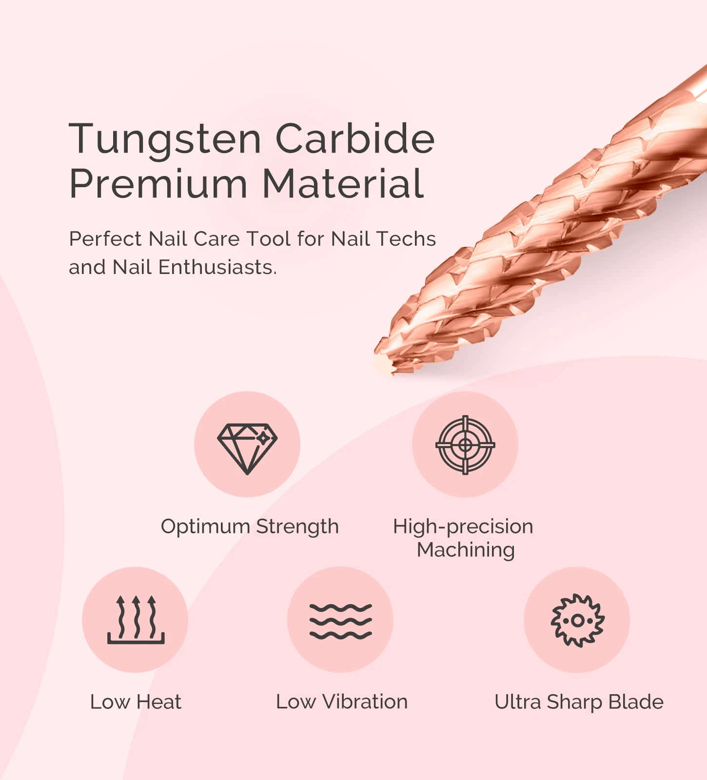 Tungsten Carbide Safety Under Nail Cleaner Nail Drill Bit Rose Gold 3 Tungsten Carbide Safety Under Nail Cleaner Nail Drill Bit Rose Gold - Image 2
