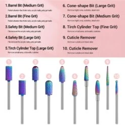 New Colorful Tungsten Carbide Nail Drill Bits Set (10pcs) -Melody Susie Colorful 05