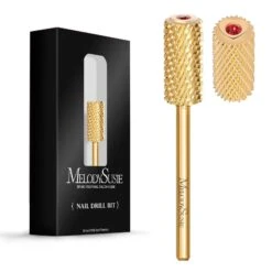Crystal Top Red Heart Shape Large Barrel Carbide Nail Drill Bit (Gold) -Melody Susie SKU 07 Coarse CCrystalRedHeartGold