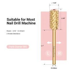 Crystal Top Red Heart Shape Large Barrel Carbide Nail Drill Bit (Gold) -Melody Susie TripleCoarse 3XCCrystalRedHeartGold 05